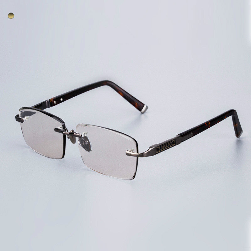 Crystal Stone Sunglasses – Natural Lens Elegance with Frameless Metal Design