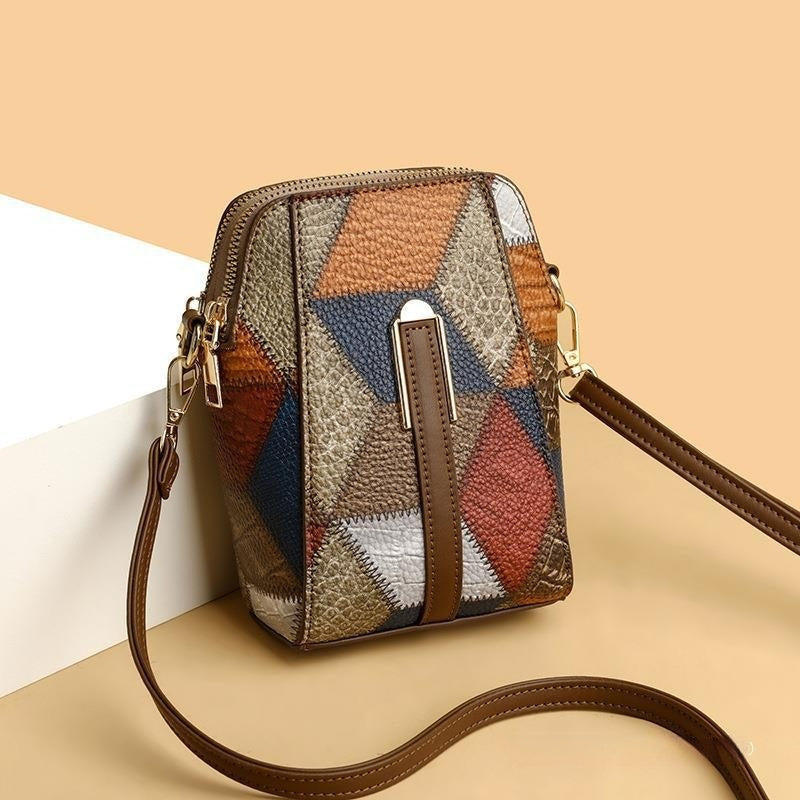 Soft Leather Stitching Shoulder Bag – Irregular Color Block | Street Style Must-Have