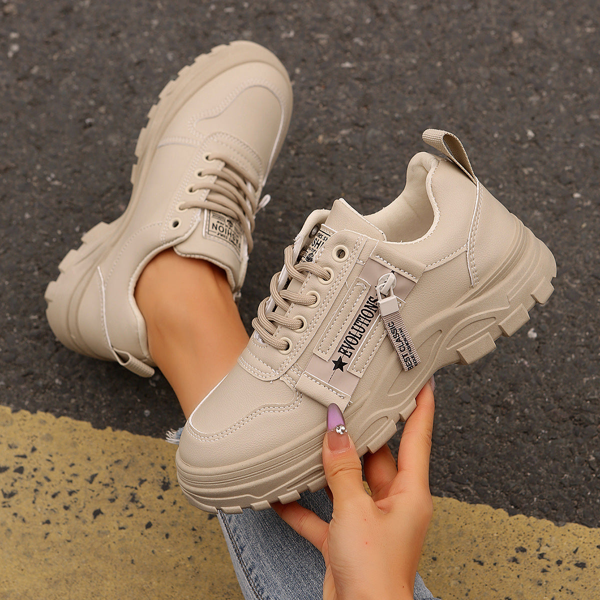 "Fashion Sneakers for Women with Side Zipper and Chunky Sole – Bold Style that Stands Out!"