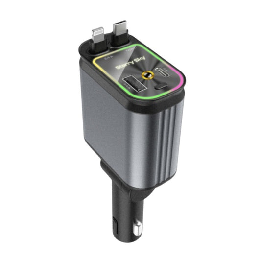 4-in-1 120W Retractable Car Charger with Starry Sky Projection – Fast Charging USB-C & USB-A Ports