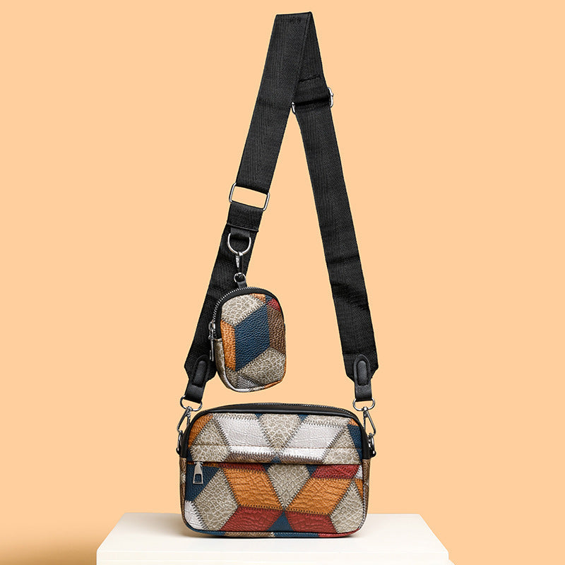 Retro Contrast Stitch Small Square Bag – Colorblock PU Leather | Vintage Style