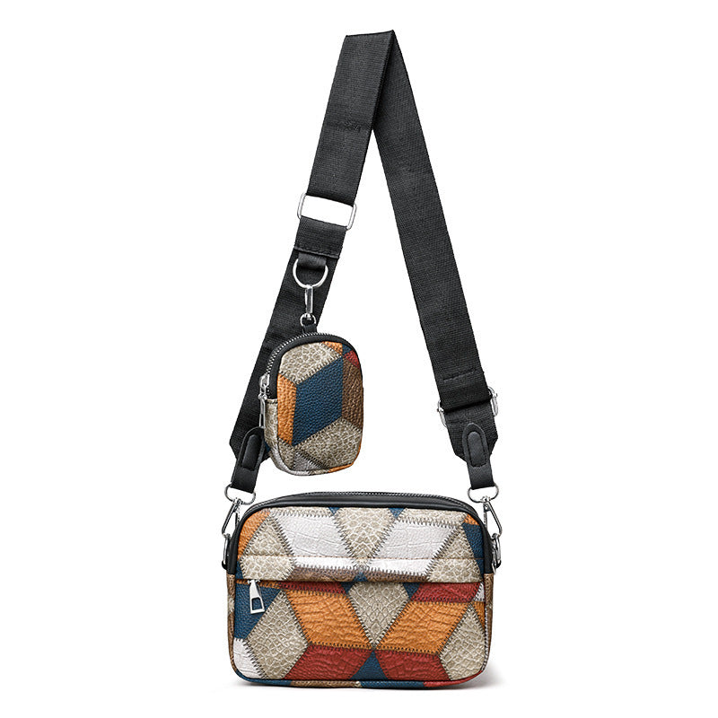 Retro Contrast Stitch Small Square Bag – Colorblock PU Leather | Vintage Style