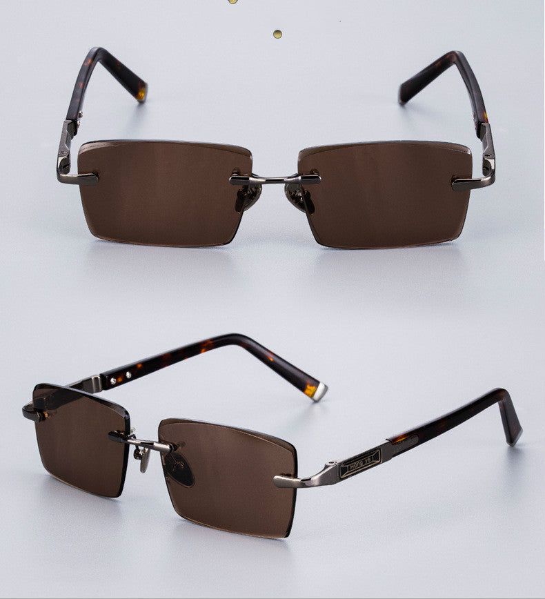 Crystal Stone Sunglasses – Natural Lens Elegance with Frameless Metal Design