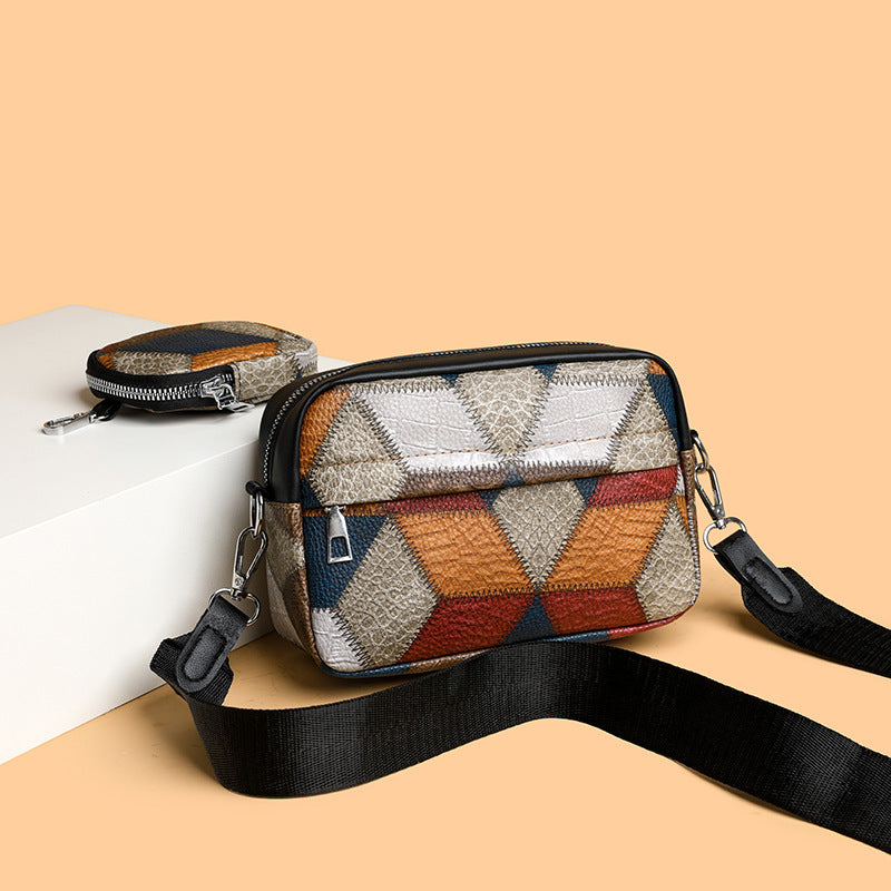 Retro Contrast Stitch Small Square Bag – Colorblock PU Leather | Vintage Style