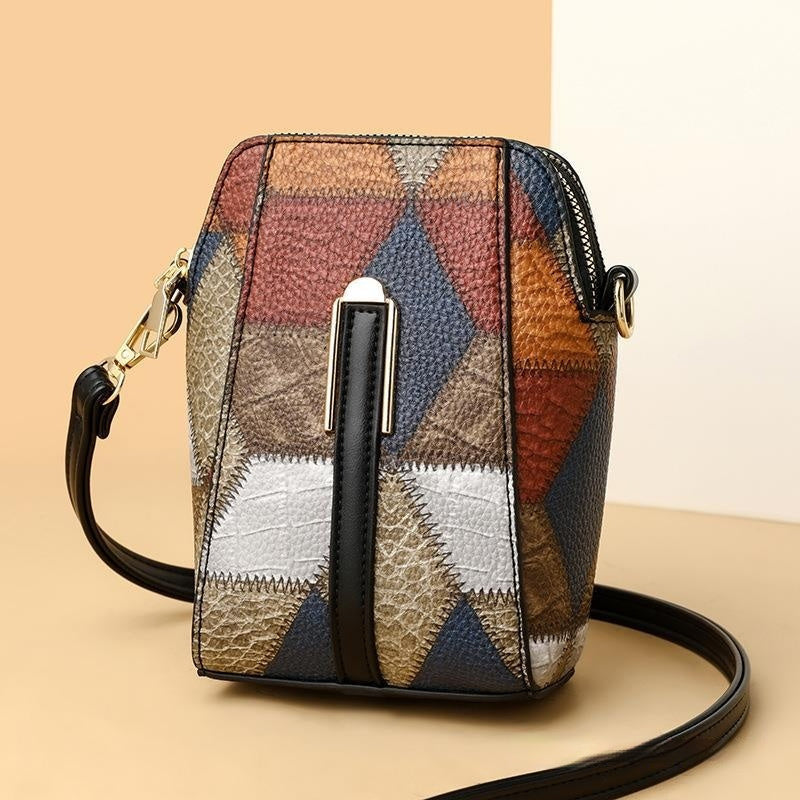 Soft Leather Stitching Shoulder Bag – Irregular Color Block | Street Style Must-Have