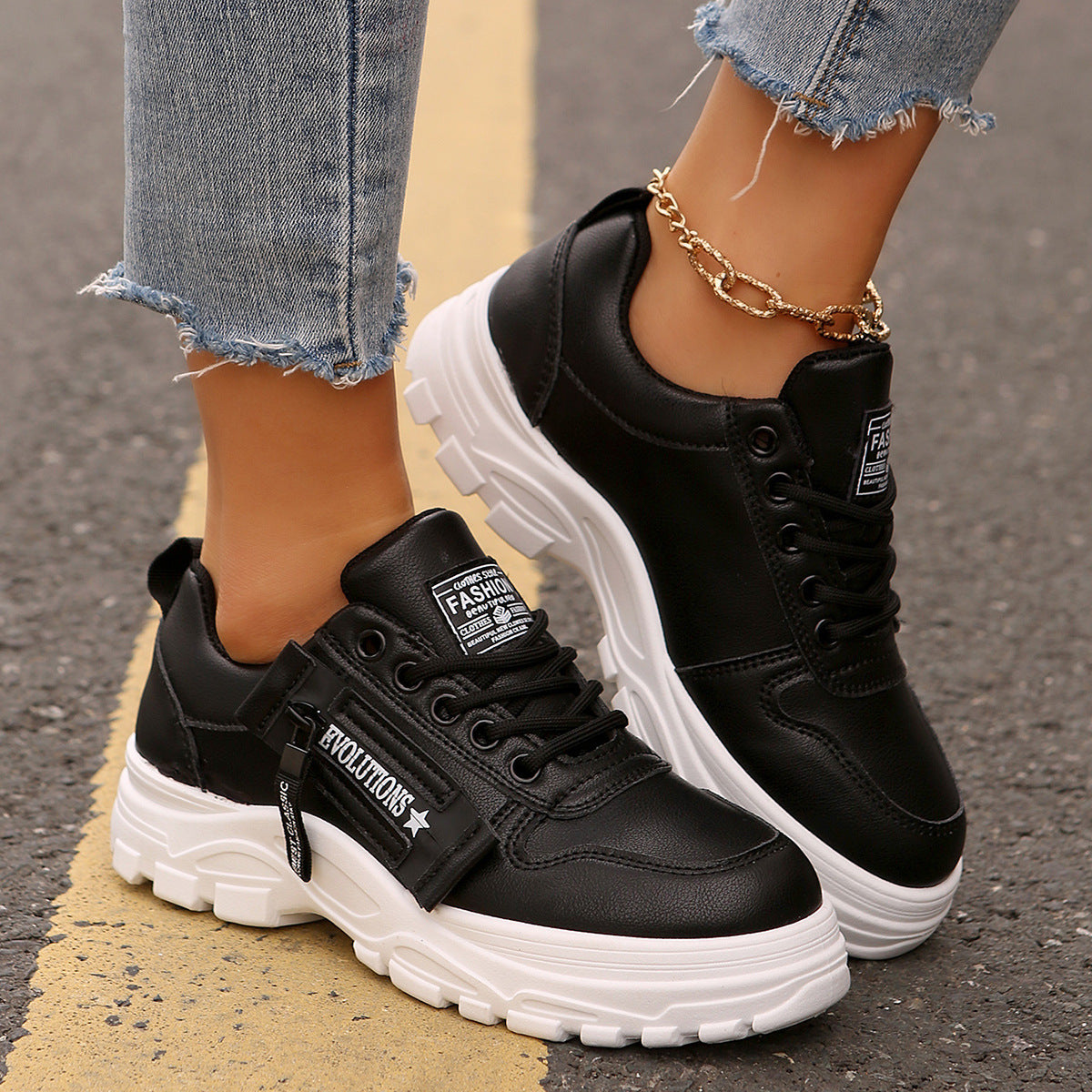 "Fashion Sneakers for Women with Side Zipper and Chunky Sole – Bold Style that Stands Out!"