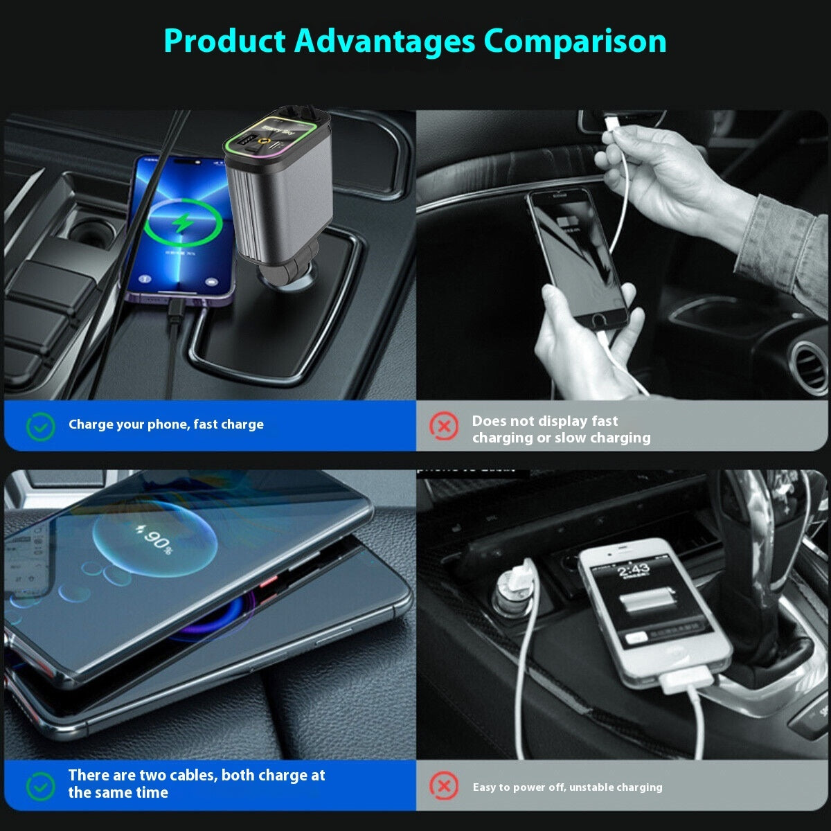 4-in-1 120W Retractable Car Charger with Starry Sky Projection – Fast Charging USB-C & USB-A Ports