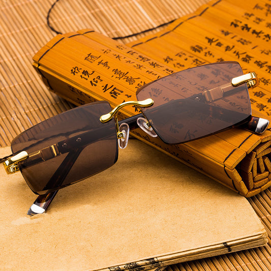 Crystal Stone Sunglasses – Natural Lens Elegance with Frameless Metal Design