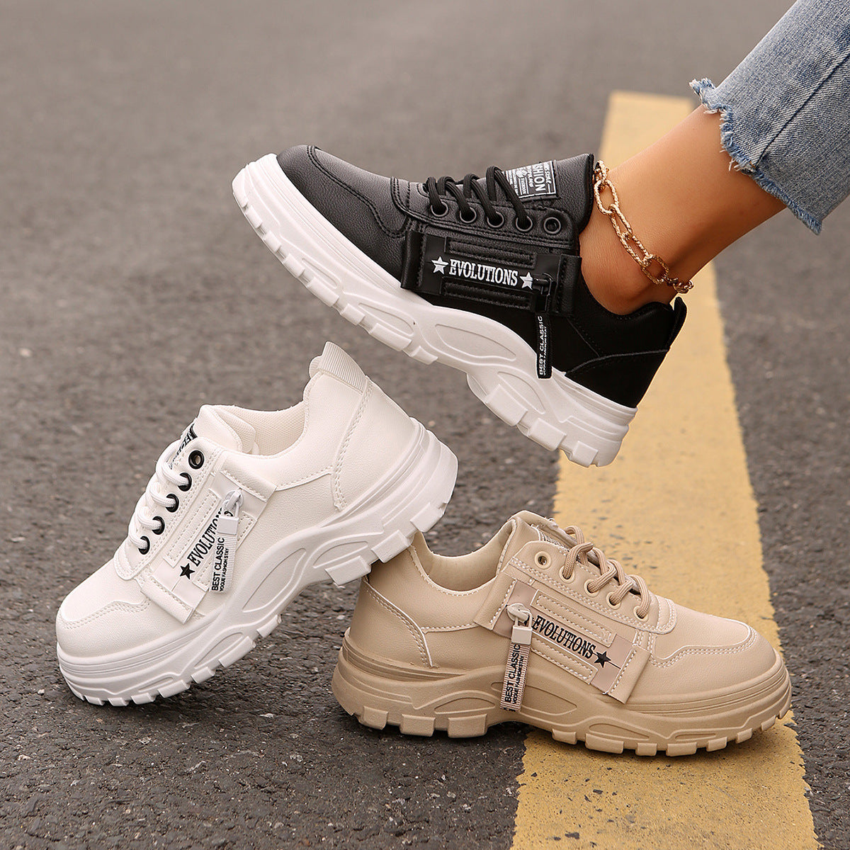 "Fashion Sneakers for Women with Side Zipper and Chunky Sole – Bold Style that Stands Out!"