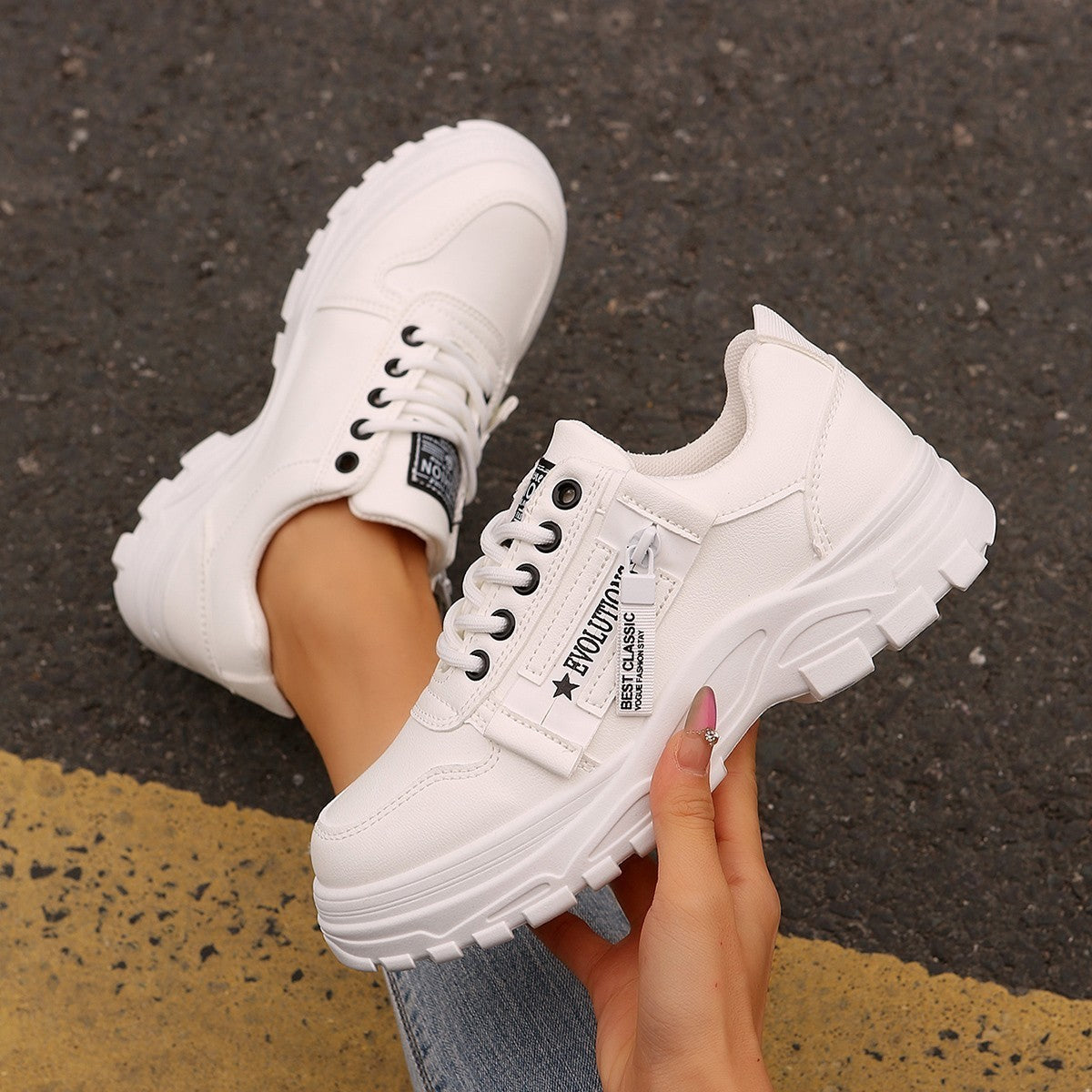 "Fashion Sneakers for Women with Side Zipper and Chunky Sole – Bold Style that Stands Out!"