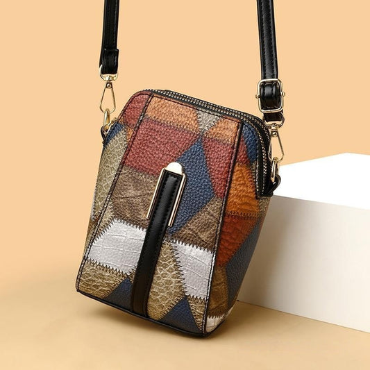 Soft Leather Stitching Shoulder Bag – Irregular Color Block | Street Style Must-Have