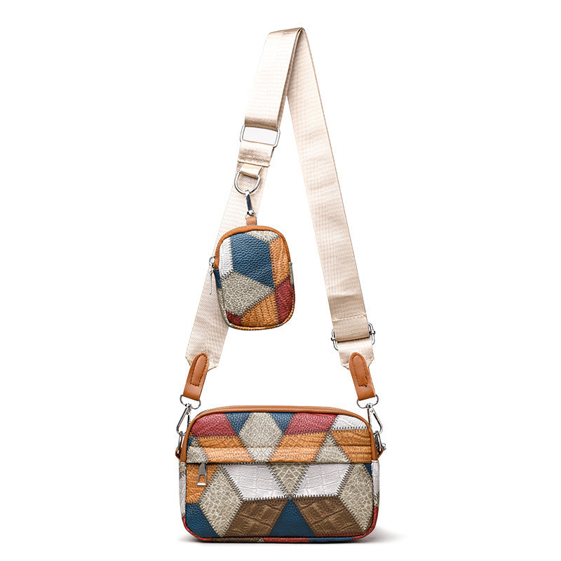 Retro Contrast Stitch Small Square Bag – Colorblock PU Leather | Vintage Style