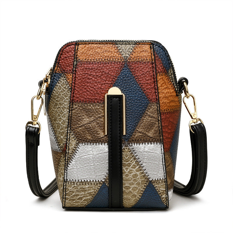 Soft Leather Stitching Shoulder Bag – Irregular Color Block | Street Style Must-Have