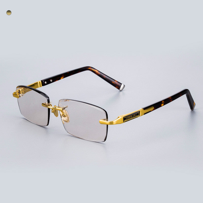 Crystal Stone Sunglasses – Natural Lens Elegance with Frameless Metal Design