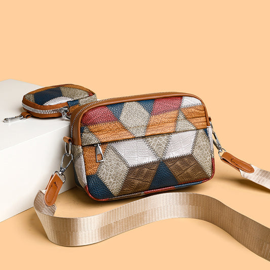Retro Contrast Stitch Small Square Bag – Colorblock PU Leather | Vintage Style