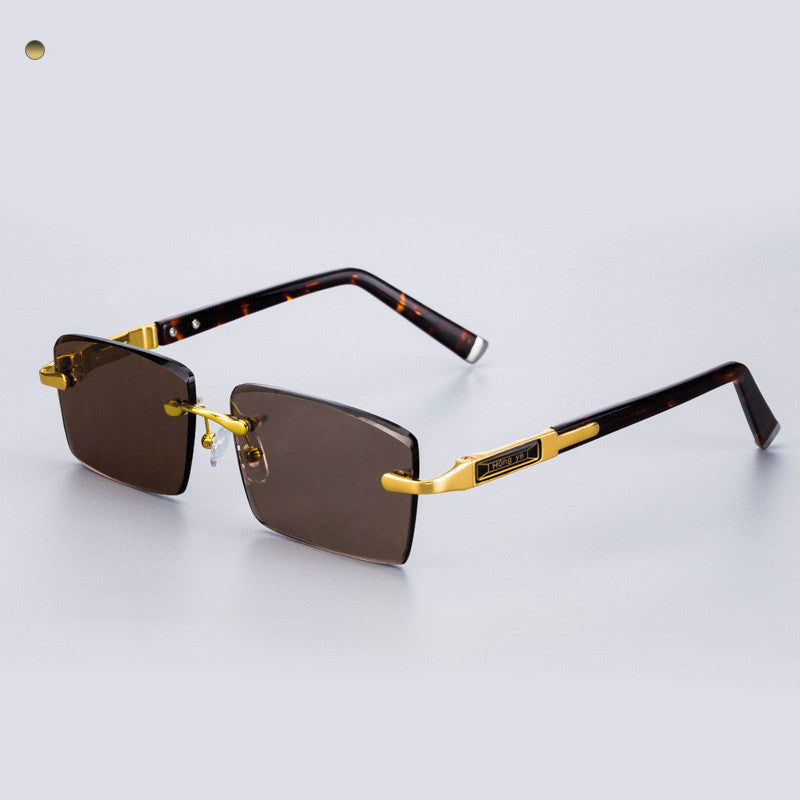 Crystal Stone Sunglasses – Natural Lens Elegance with Frameless Metal Design
