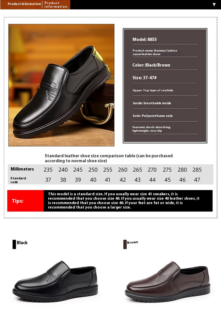 First Layer Cowhide Men's Business Casual Non-slip Soft Leather Soft Sole Shoes