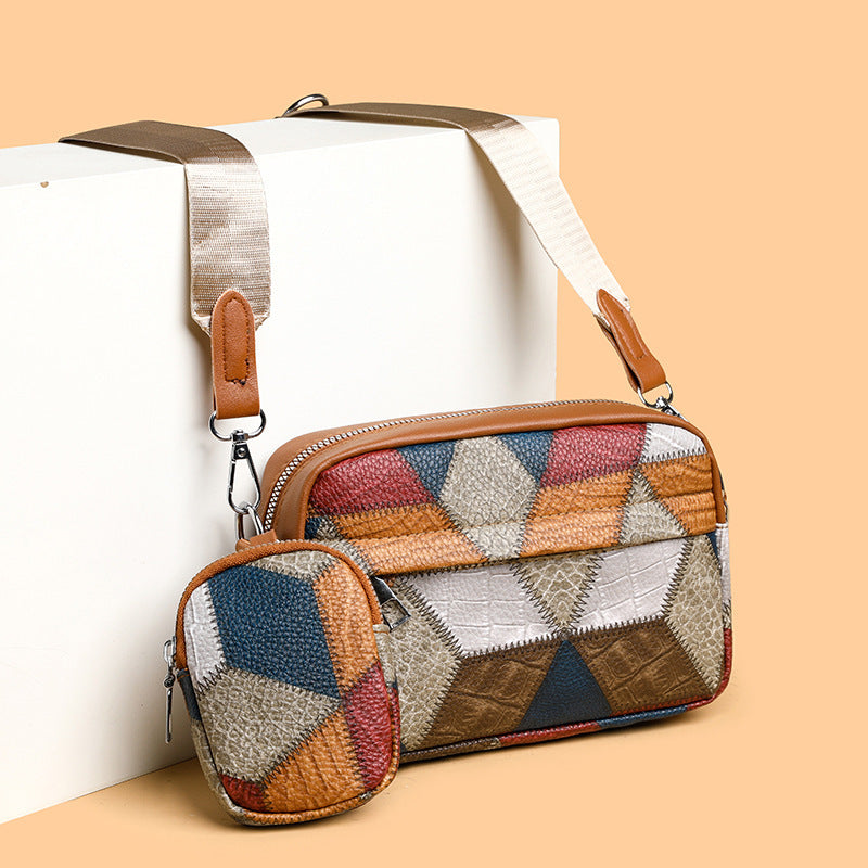 Retro Contrast Stitch Small Square Bag – Colorblock PU Leather | Vintage Style